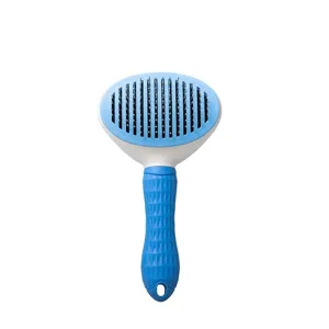 Pet grooming slicker brush with self-cleaning button, stainless steel pins for cats and dogs