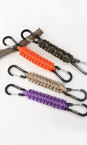 Outdoor paracord keychain with carabiner, handmade braided rope key ring multi-color