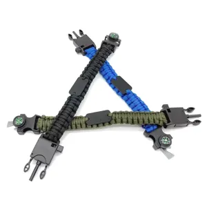 Multipurpose outdoor survival paracord bracelet with compass and fire starter for camping