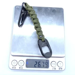 Outdoor paracord keychain with eagle clip and bottle opener, durable 7-strand woven lanyard.