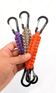 Handmade paracord keychain with durable metal carabiner multi-color outdoor pendant