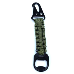 Outdoor paracord keychain with eagle clip and bottle opener, tactical woven survival rope.