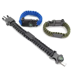 Multipurpose outdoor survival paracord bracelet with compass and buckle for camping and hiking