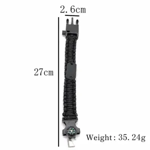 Paracord survival bracelet with compass and knife, durable outdoor camping gear black 27cm