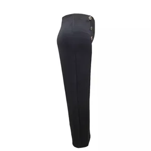 Damen schwarze hohe Taille gerade Hose Freizeitmode mit stylischen Metallknöpfen Design.