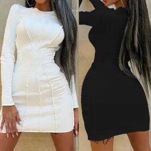 Women's Sexy Bodycon Long Sleeve Dress Solid Color Slim Fit Crew Neck Midi Dress Urban Commuter Fashion Apparel