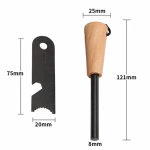 Outdoor Holzgriff Feuerstahl Notfall Überleben Magnesium Feuerstein Camping Werkzeug Schaber