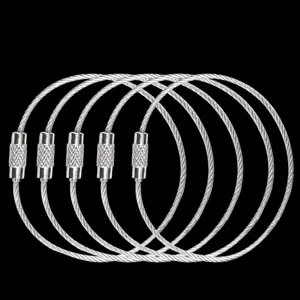 Stainless Steel Wire Rope Key Ring Metal Cable Keychain Heavy Duty Wire Loop For Outdoor Camping Office