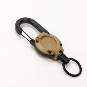 Retractable Carabiner Reel Heavy Duty Steel Wire Badge Holder Tactical Keyring Clip