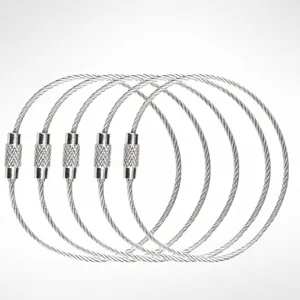 Stainless steel wire keychain loop, 15cm heavy duty cable key ring for outdoor hiking.