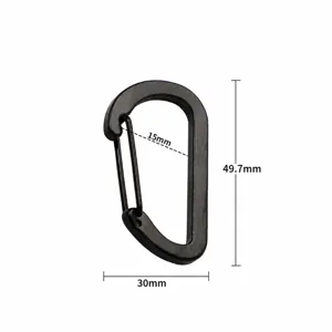 Detailansicht des schwarzen Aluminium Flach-D-Karabiners mit Maßangaben und Gewicht.