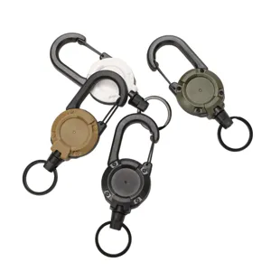 Retractable keychain carabiner wire pull reel multi-color EDC tactical badge holder detail