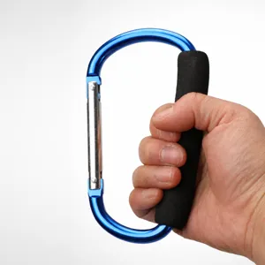 Aluminium Karabiner Taschengriff mit Schaumstoffgriff, 13,2 cm großer Einkaufshaken in Blau.