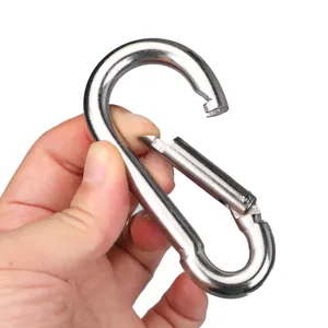 Durable stainless steel spring snap hook carabiner clip for outdoor camping and daily use.