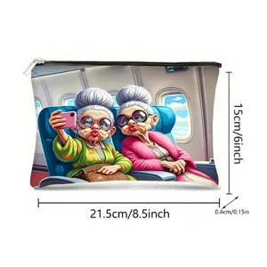 Grote canvas cosmetische tas met grappige cartoon print, afmetingen 21,5x15x0,4 cm
