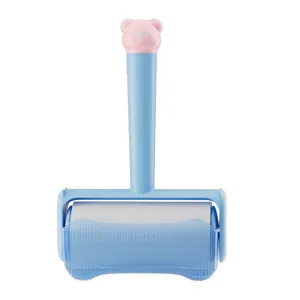 Cute bear lint roller for clothes and pet hair removal, portable sticky roller with cover.
