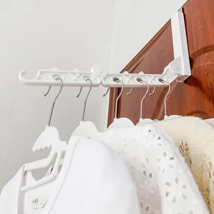 Portable folding clothes hanger over door wall mounted 5-hole drying rack white
