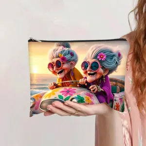 Grote canvas make-uptas met grappig detail van een illustratie van oude dames