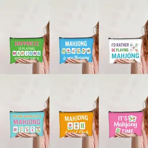 Mahjong Alfabet Print Canvas Cosmeticatas Grote Capaciteit Reistoilettas Organizer Schrijfwaren Opbergtas Voor Vrouwen Studenten