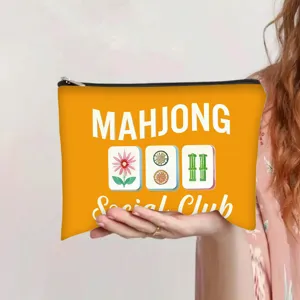 Oranje make-uptas met mahjong-opdruk en een handige, zeer stevige ritssluiting
