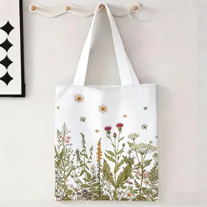Primer plano de bolsa de tela con estampado floral colgada en la pared