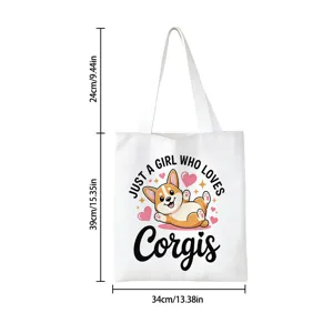Especificaciones detalladas de las dimensiones para la bolsa de lona con Corgi.