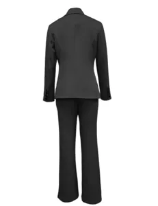 Women black suit set casual blazer and trousers back view detail fashion elegant slim fit attire
