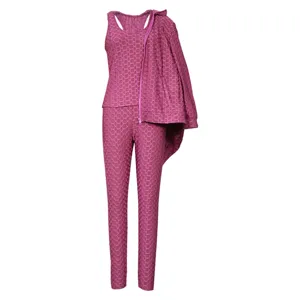 Women honeycomb texture athletic 3-piece set yoga tank top leggings zip hoodie activewear
