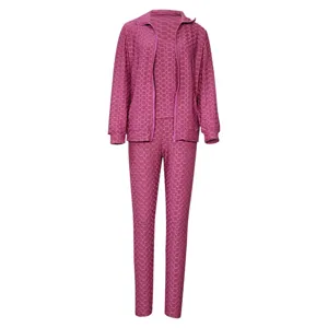 Women textured 3-piece activewear set featuring long sleeve jacket tank top yoga pants