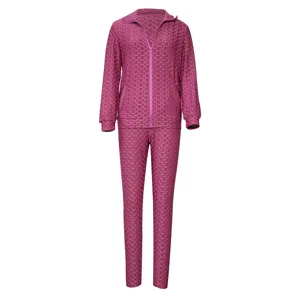Women honeycomb textured activewear long sleeve zip jacket and matching pants tracksuit set