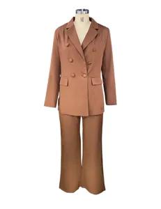 Donna autunno inverno blazer doppiopetto e pantaloni larghi casual vestito set