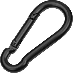 Black gourd shaped carabiner clip heavy duty snap hook for outdoor sports camping and fitness.