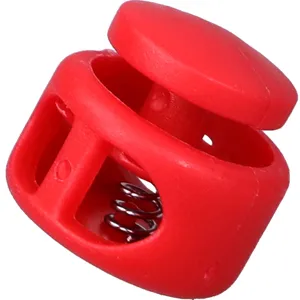 Red plastic cord locks double hole spring toggle stopper for elastic ropes clothing accessories