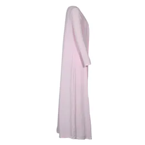 Pink ribbed long cardigan detail, casual knitwear robe, side view soft fabric layer.