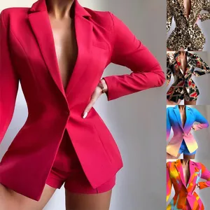 Ensemble de Costume Casual pour Femmes Automne Hiver Professionnel Slim Court Blazer et Short Tenue Deux Pièces Style Commuter Chic
