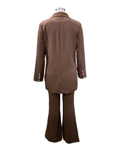 Damen einfarbiger lässiger Blazer und weite Hosen zweiteiliger Anzug für den Herbst.