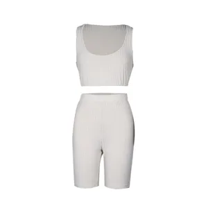 Ribbed knit tank top and shorts lounge set for women casual comfortable daily wear outfit.