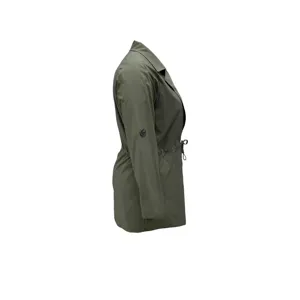Army green women trench coat casual lapel long sleeve drawstring waist windbreaker