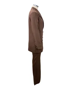 Damen einfarbiger Freizeit Blazer und weite Hosen zweiteiliger Anzug in dunklem Braun