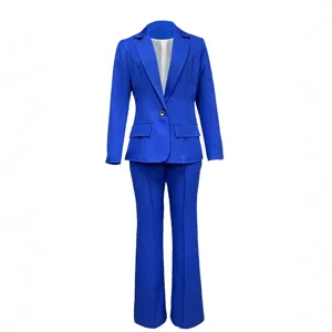 Royal blue women casual suit set slim fit two piece blazer and trousers elegant outfit