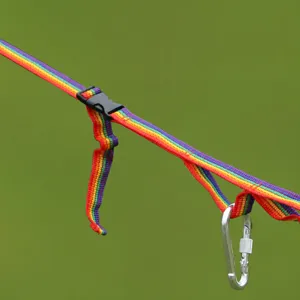 Multi-functional outdoor camping rainbow strap lanyard with buckle and carabiner for gear.