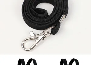 Black braided neck lanyard with metal lobster clasp for ID badge holder or phone.
