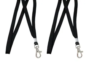 Black woven lanyard detail shot with silver metal swivel hook for ID badges and card holders