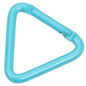 Moschettone triangolare in alluminio azzurro, portachiavi in metallo resistente e gancio per zaino.