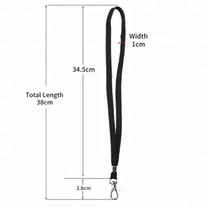 Black lanyard neck strap for ID badge, mobile phone, and whistle holder with 38cm length.