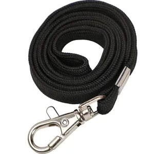 Black nylon lanyard neck strap with metal lobster claw clasp for ID badge phone key holder