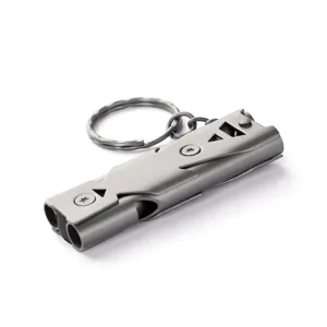 Outdoor emergency survival double tube whistle with keyring stainless steel EDC tool