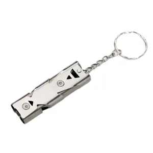 Stainless steel double tube survival whistle with keychain outdoor EDC emergency tool