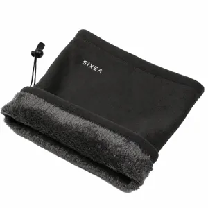 Winter thermal fleece neck gaiter detail, thick plush windproof cycling face mask with cord.