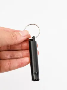 Portable aluminum survival whistle with keychain, lightweight emergency whistle for outdoor sports.